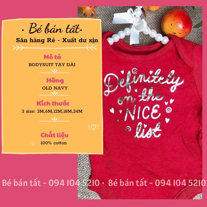 Bodysuit/Bodychip/Áo liền thân dài tay Old Navy- Definitely on the nice list