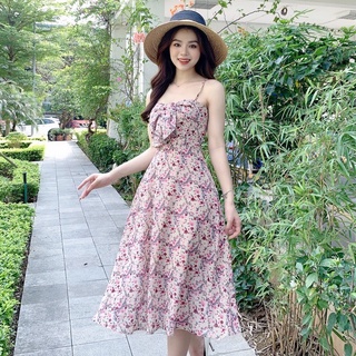 Đầm váy 2 dây hoa ngực nơ v385