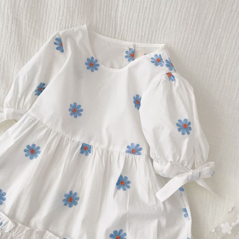 Đầm công chúa tiểu thư babydoll thêu hoa nhí bé 14-38kg