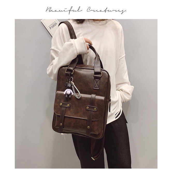 BALO DA vintage - balo đi học dáng vuông thời trang nữ
