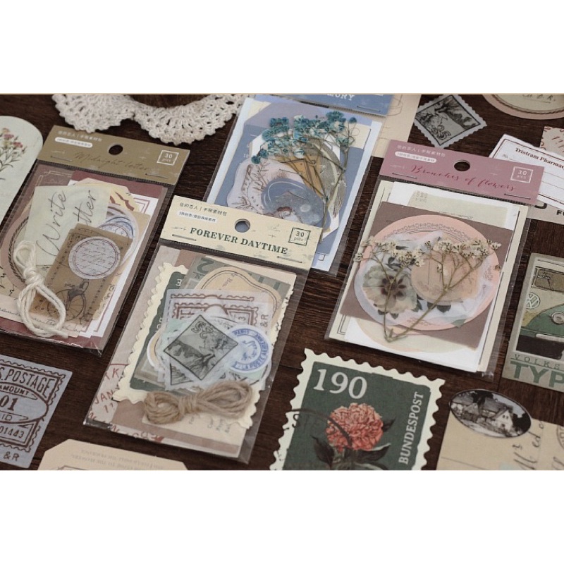 set 30 món cỡ nhỏ vintage cổ điển trang trí sổ bullet journal phụ kiện decor chụp ảnh winzige