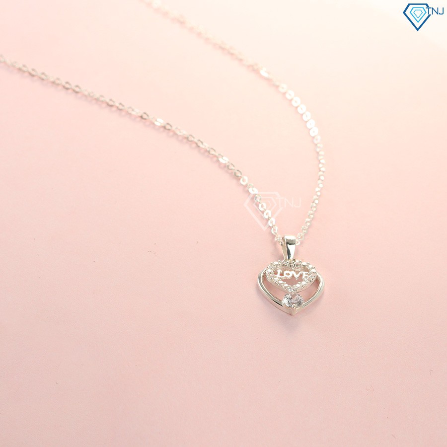 Vòng cổ bạc nữ đẹp hình trái tim chữ Love đính đá tinh tế DCN0379 - Trang Sức TNJ