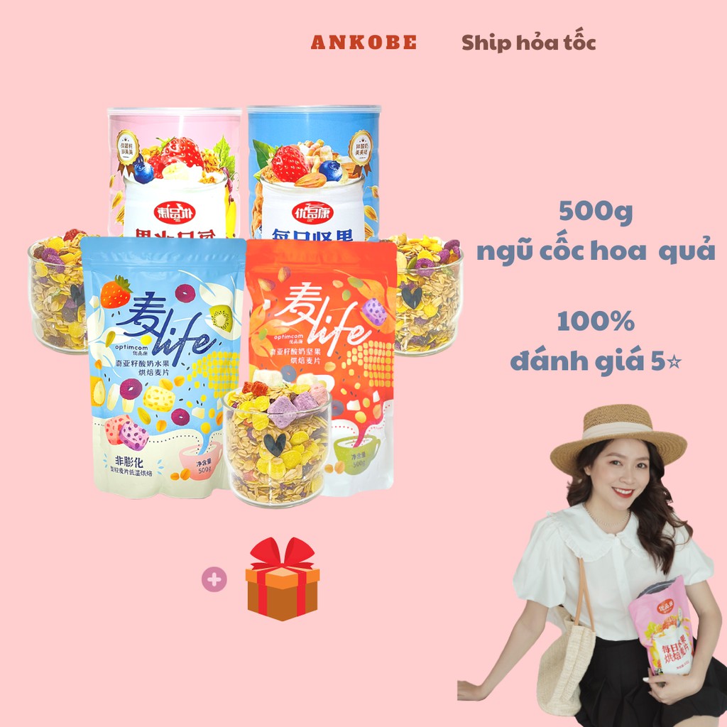 Túi/Hộp ngũ cốc Optimcom tại Ankobe, ít đường, dùng ăn sáng, hỗ trợ giảm cân