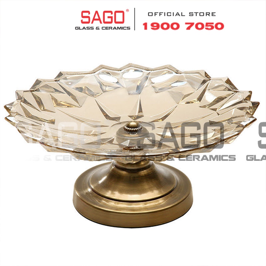 Đĩa Thủy Tinh Trái Cây Có Chân Mạ Đồng Họa Tiết Kim Cương Cao Cấp | Tùy Chọn Size