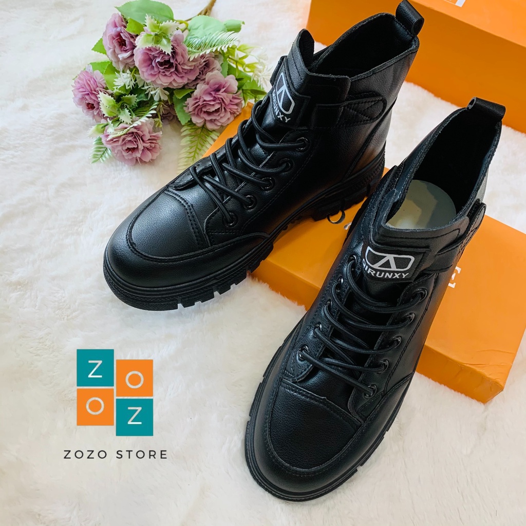 Giày boot cá tính da cao cấp hai màu đen - trắng unisex phong cách thời thượng
