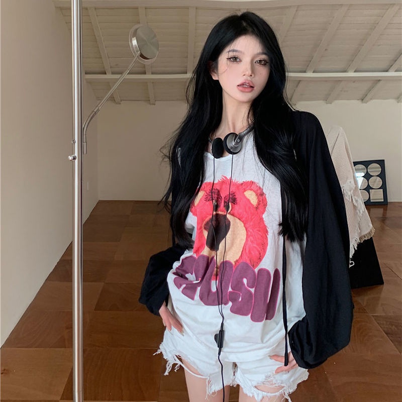 COZOK Áo Thun Tay Dài Dáng Rộng Có Mũ Trùm Chống Nắng Thiết Kế Cá Tính