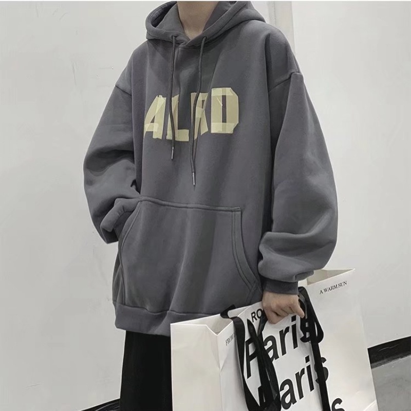 Áo hoodie cotton dáng rộng phong cách mùa thu đông Hồng Kông 2021 cá tính cho nam