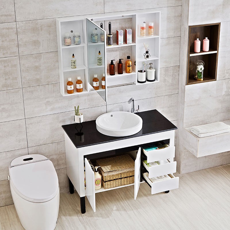 [Tủ phòng tắm] tủ kết hợp trang điểm tắm chung cư nhỏ chậu rửa đặt sàn hiện đại tối giản < | BigBuy360 - bigbuy360.vn