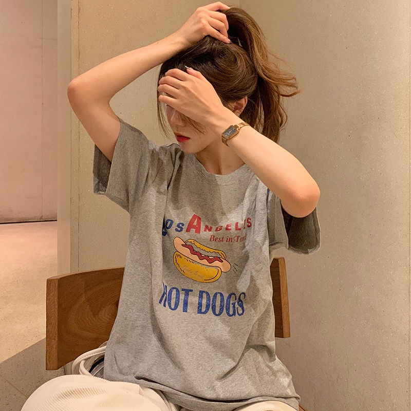 SUXI Áo Thun Nữ Oversized Tay Ngắn In Họa Tiết Thời Trang Mùa Hè Hàn Quốc Hàng Mới