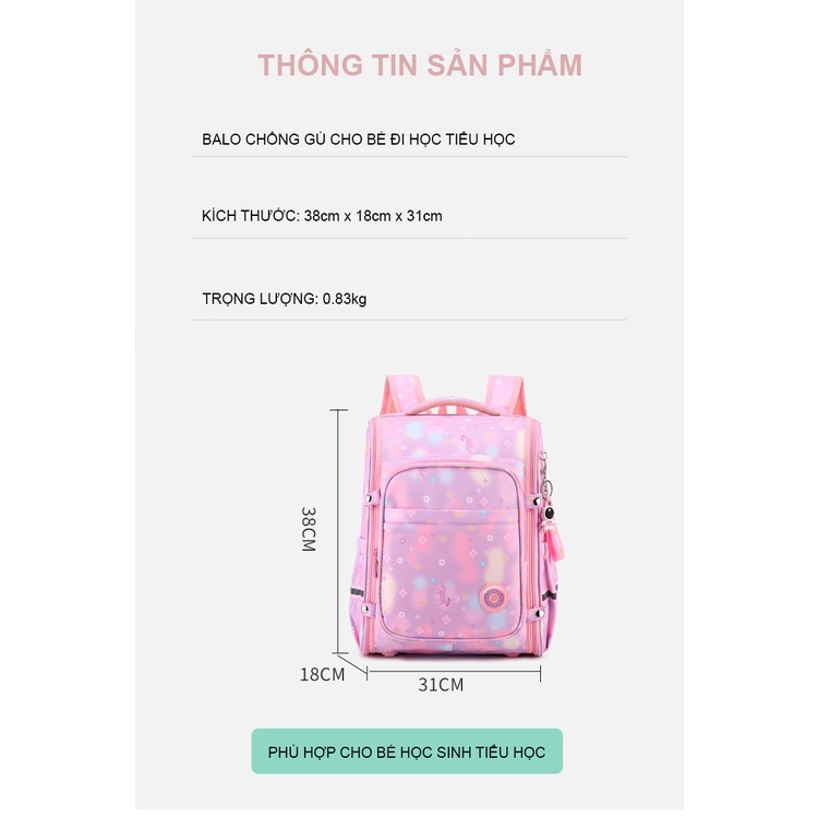 Balo chống gù cao cấp cho bé gái đi học tiểu học form hộp size lớn COCASHOP 3196