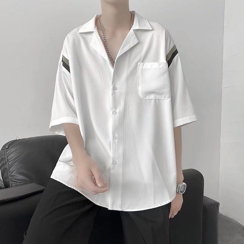 Áo Sơ Mi Tay Dài Dáng Rộng Thoáng Khí Phối Túi Phong Cách Hip Hop Đường Phố Hàn Quốc Cho Nam