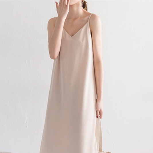 Đầm voan hai dây cổ chữ V dáng suông rộng phong cách Hàn Quốc thời trang mùa hè quyến rũ cho nữ