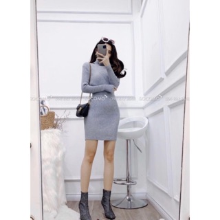 Đầm (váy) len tăm ( đũa ) body cổ lọ ( loại dầy ) #8061 (~85cm)
