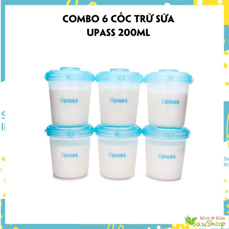 [Mã 267FMCGSALE giảm 8% đơn 500K] Combo 6 cốc trữ sữa, đựng sữa, đồ ăn Upass dung tích 180ml