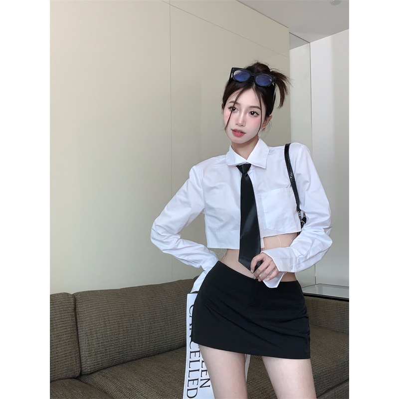 Cocory vn Set Áo Sơ Mi Dài Tay + Chân Váy Chữ A Lưng Cao Thời Trang Nữ