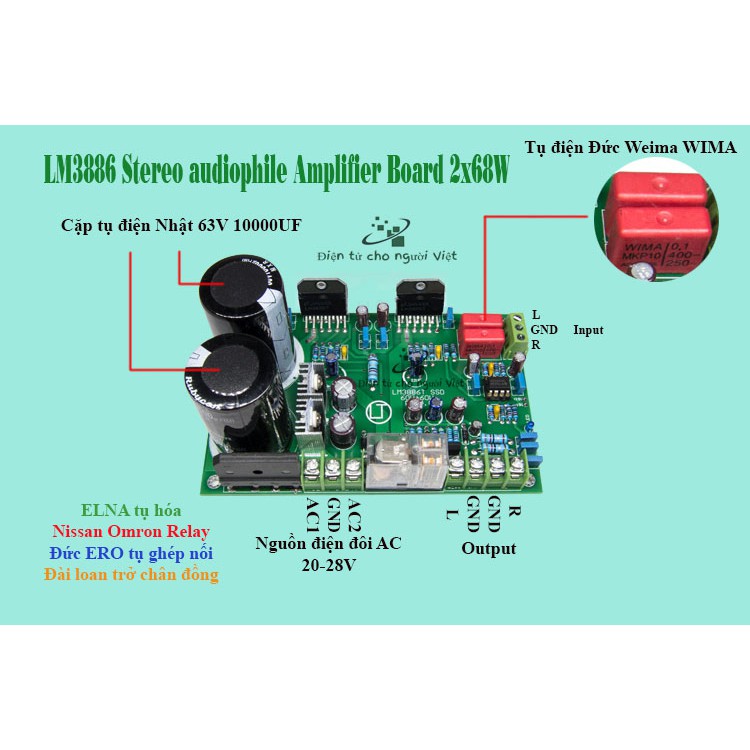 Bo mạch khuếch đại âm thanh 2.0 chất lượng cao LM3886