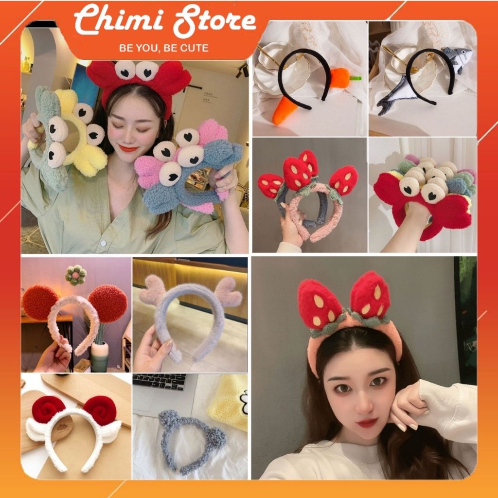 Bờm cài tóc Chimi PK028, bờm cute nhiều mẫu cua mắt lồi, cá mập, cà rốt, sừng hươu, dâu tây, tai gấu, mickey