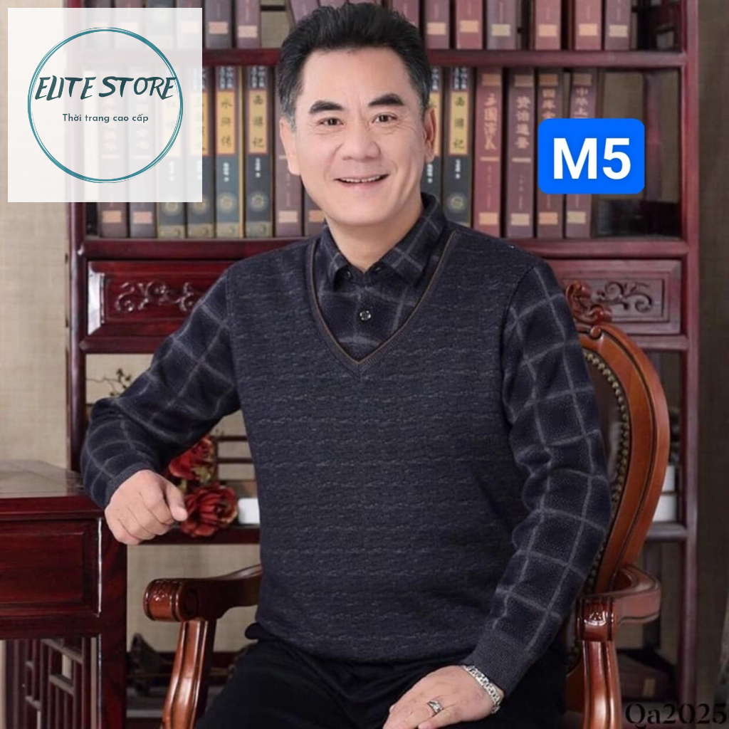 Áo len nam trung niên lót nỉ nhung, Áo len cho bố Morendu E188