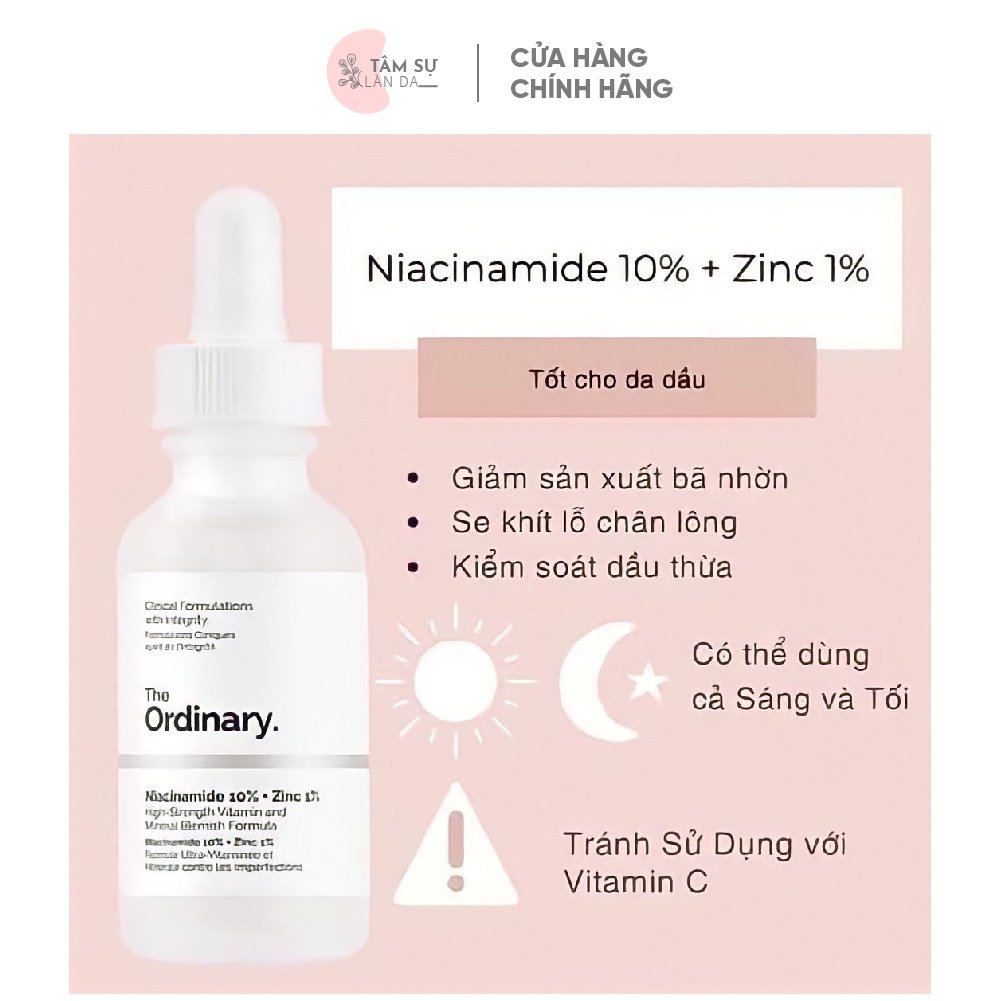 Serum The Ordinary Niacinamide 10% + Zinc 1% Giúp Cân Bằng Bã Nhờn Làm Sáng Da Thu Nhỏ Lỗ Chân Lông 30ml