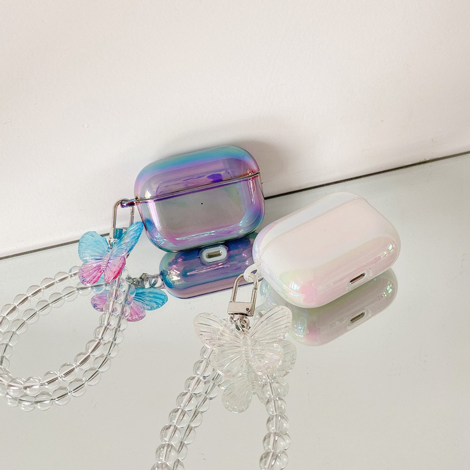 Vỏ Bảo Vệ Hộp Đựng Tai Nghe airpods 1/2 pro Bằng tpu Trong Suốt Màu Lấp Lánh Phối Dây Xích