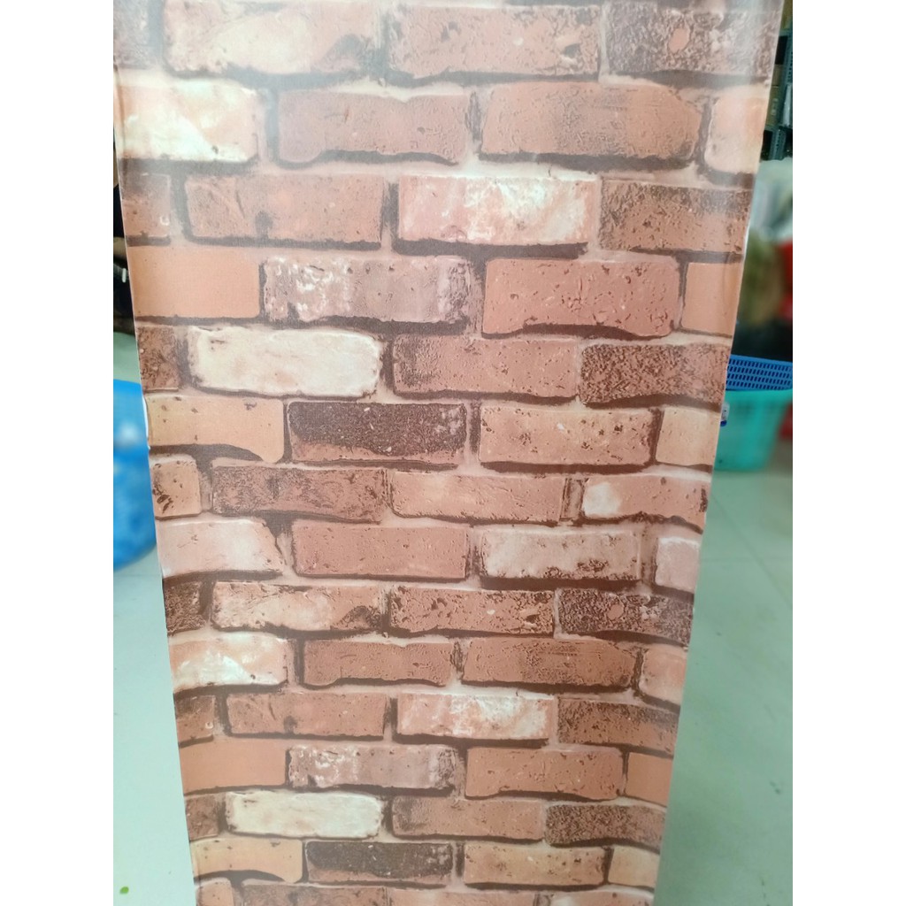 Decal giấy dán tường gạch nâu đất khổ 45cm keo sẵn bóc dán | BigBuy360 - bigbuy360.vn