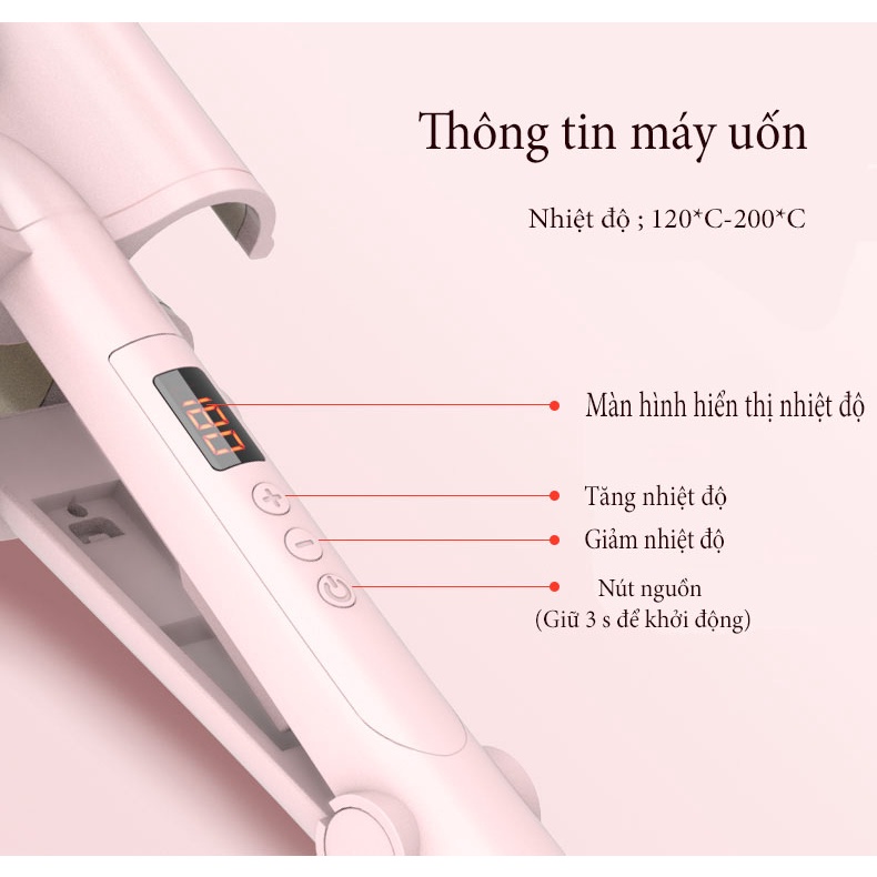 Máy uốn tóc xoăn sóng nước cao cấp màn hình LCD điều chỉnh được nhiệt độ với 2 size máy 26mm và 32mm cho chị em lựa chọn