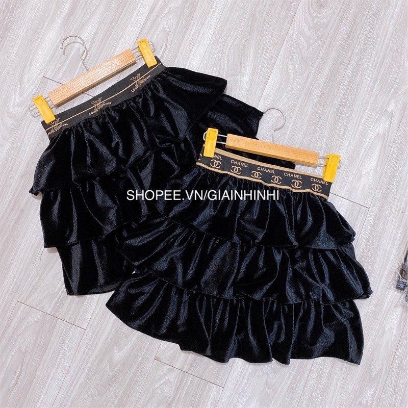 Chân váy ngắn xoè 3 tầng nhung cạp chữ CV1333 - NhiNhi Shop