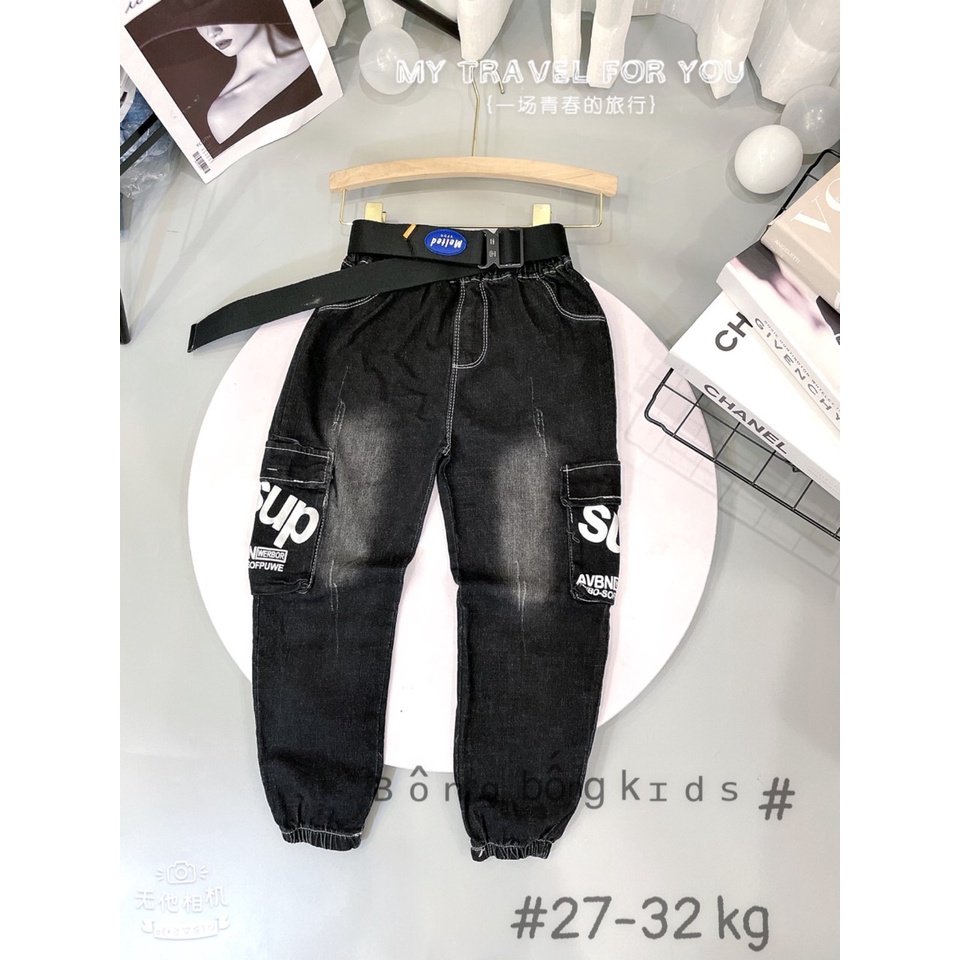 Quần bò bo gấu siêu mềm cho bé hàng xuất Nga size 23-40kg, quần dài ống bom cho bé