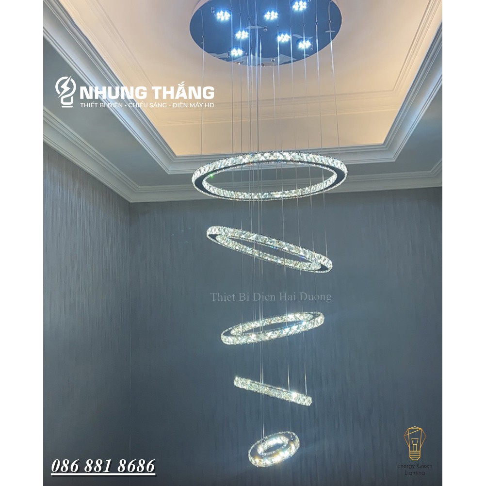 Đèn Thả Trần 5 Vòng Pha Lê CD-111 Decor Vintage - Đế Đèn Tích Hợp 10 Đèn Phát Sáng - Điều Khiển Từ Xa - Hẹn giờ Tắt