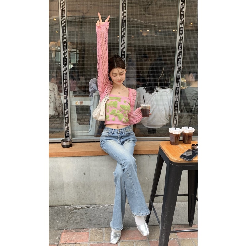 Hàng Mới Nhất Áo cardigan Dệt Kim Mỏng + Áo Hai Dây Dáng Ngắn Cho Nữ