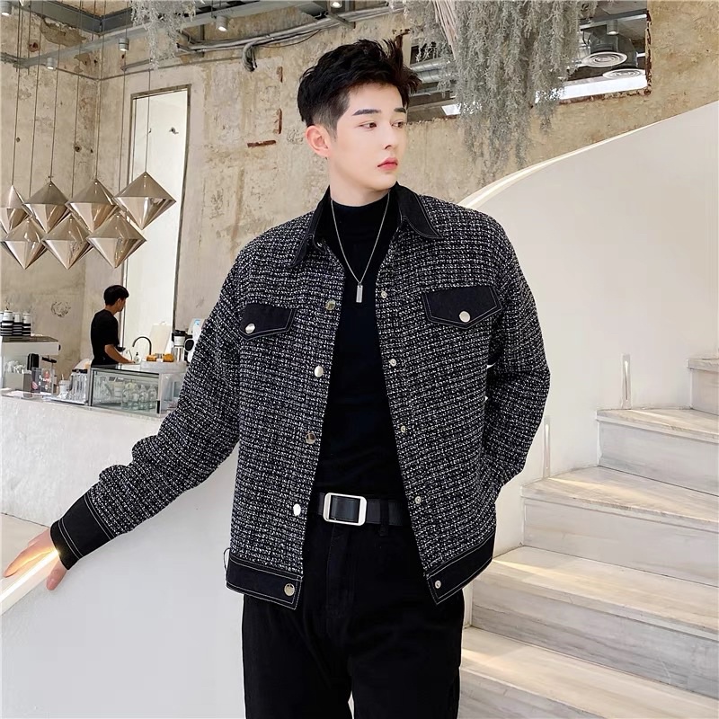 ÁO KHOÁC DẠ TWEED ĐEN CHO NAM |TAHISHOP|