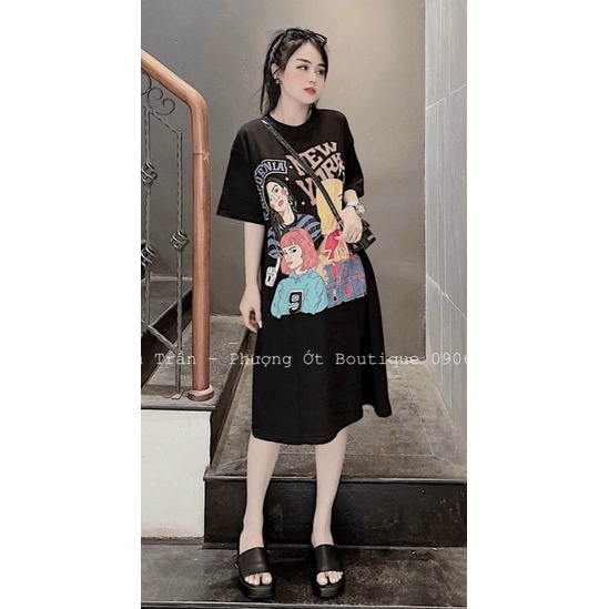 (Free ship) Mẫu HOT Đầm Cotton Dáng Suông Có In Hình Siêu Dễ Thương Mặc Nhà Đi Chơi Thoải Mái Siêu Đẹp UP HHP Fashion