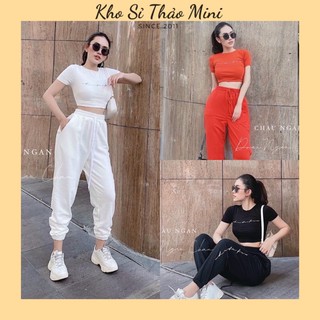 SET ĐỒ NỮ, SET THUN ÁO CROPTOP QUẦN THỂ THAO BO ỐNG - Kho Sỉ Thảo Mini