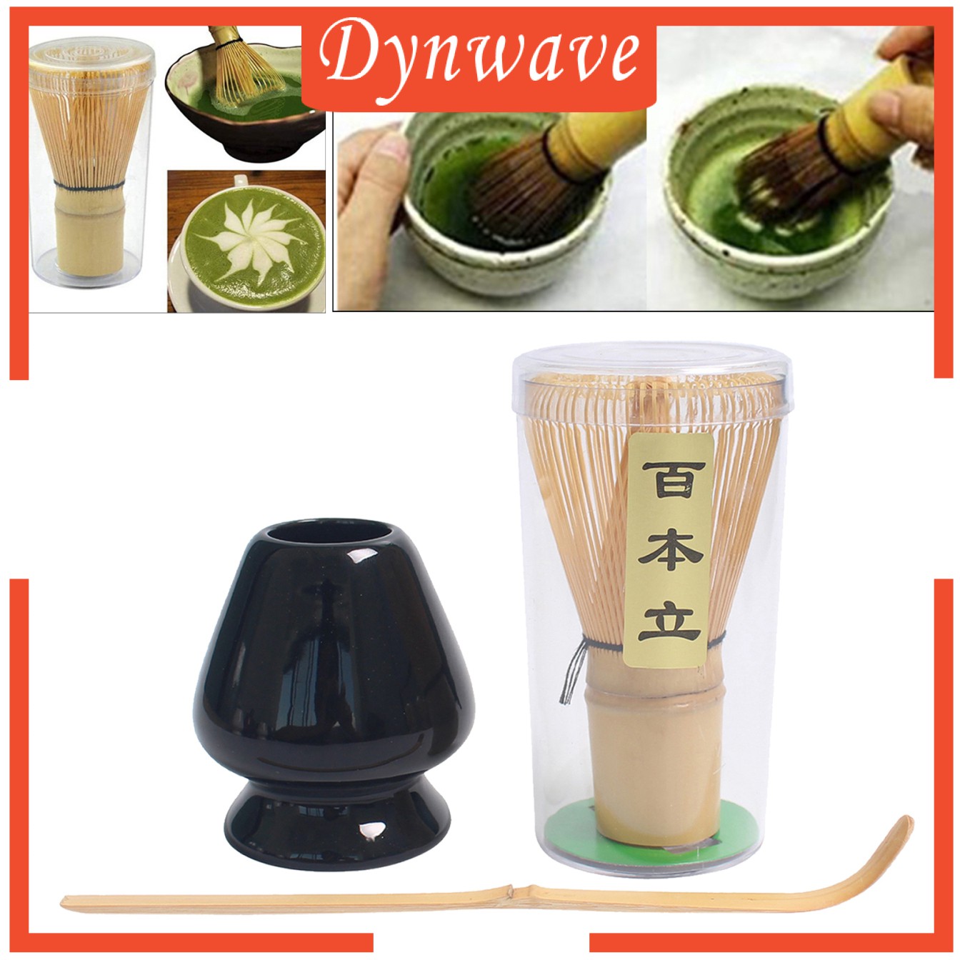 [DYNWAVE] Matcha Tea Whisk Set Bamboo Whisk+Bamboo Scoop+Ceramic Whisk Holder