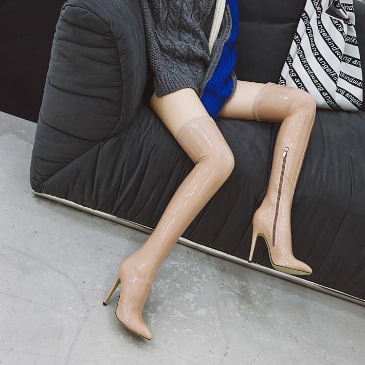 Giày Boot Cao Gót Da Bóng Co Giãn Phong Cách Tiệc Tùng Quyến Rũ 33-49