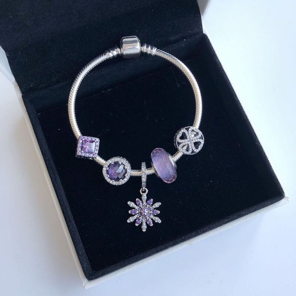 Vòng Tay Pandora Mạ Bạc 925 Mặt Hình Bông Tuyết Xinh Xắn Cho Nữ