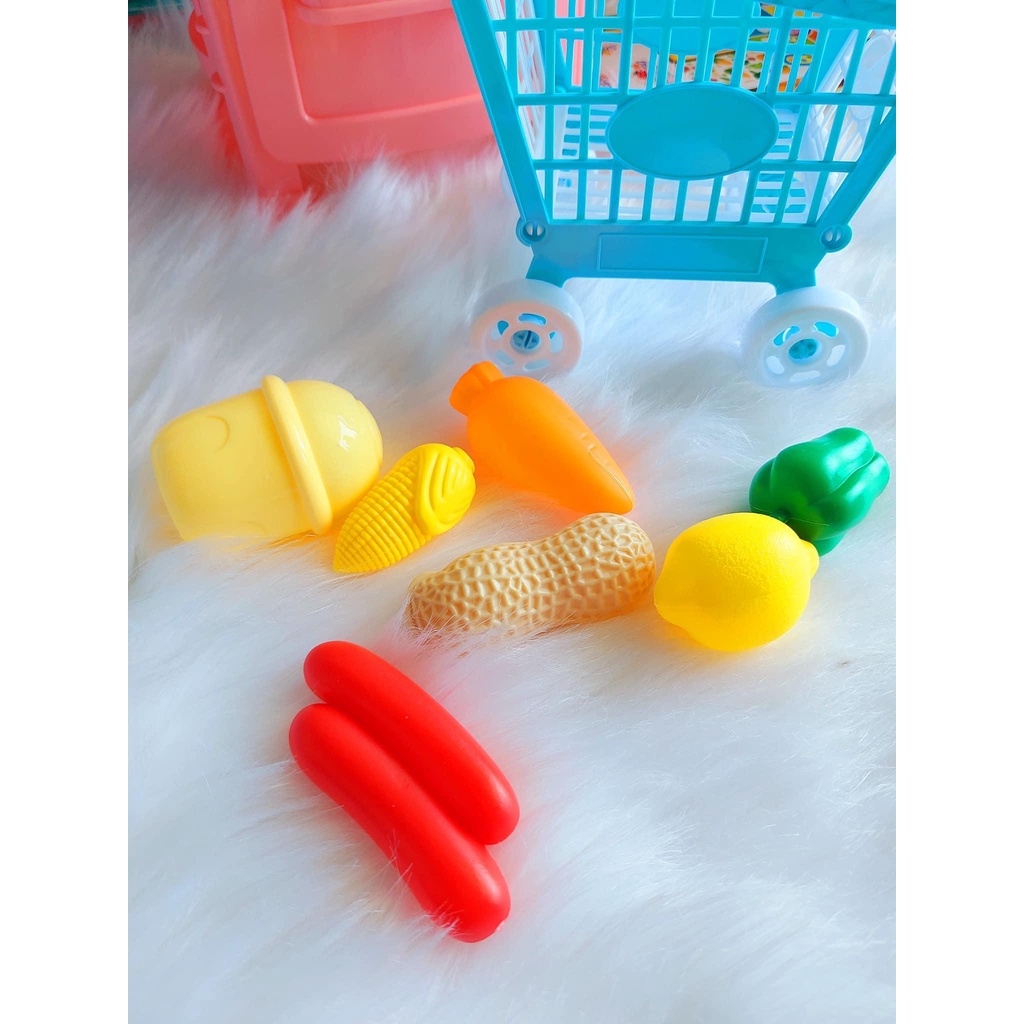 Bộ đồ chơi nấu ăn 2 trong 1 bếp kèm xe đẩy siêu thị cho bé
