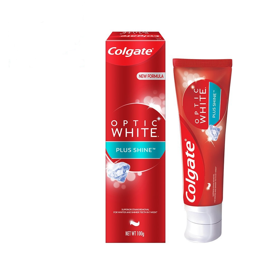 Kem đánh răng Colgate Optic White Plus Shine làm trắng răng &amp; sáng răng 100g/hộp