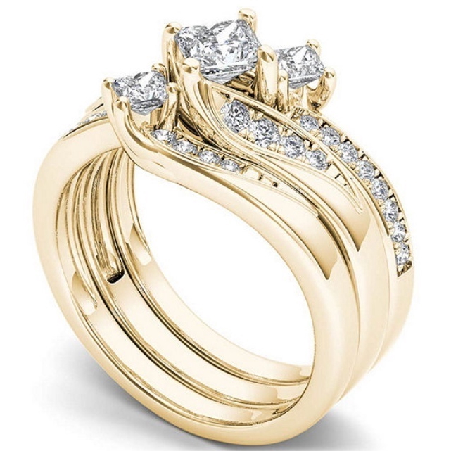 Nhẫn cưới vàng trắng topaz xi mạ cho dịp kỷ niệm / đính hôn / cô dâu size 5-12