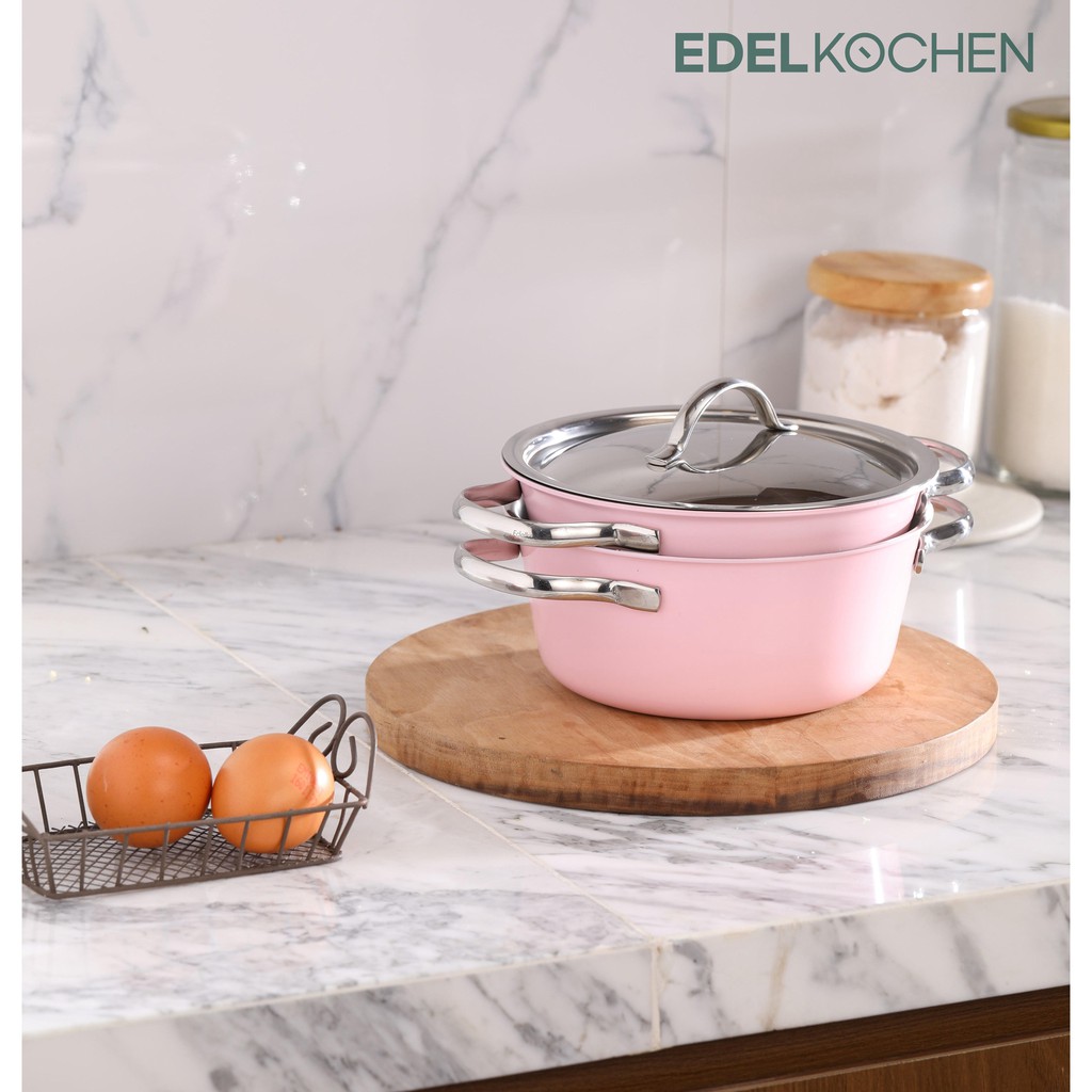 Bộ nồi mini Edelkochen 3 lớp màu Hồng 16cm - 2 cái size nhỏ