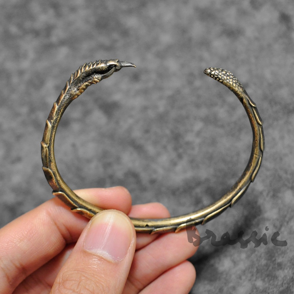 Vòng tay đồng thau, Kiềng tay đồng hình chân rồng Brassic VT18 kiểu đồng xưa cực tinh xảo