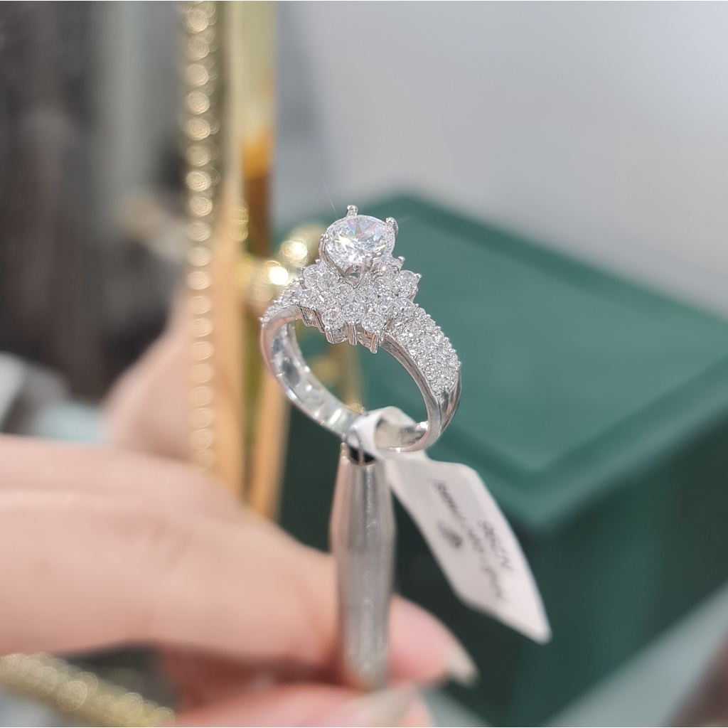 Nhẫn nữ bạc Ý S925 đính hoa đá MiASJ 4 chấu kiểu dáng sang trọng N296