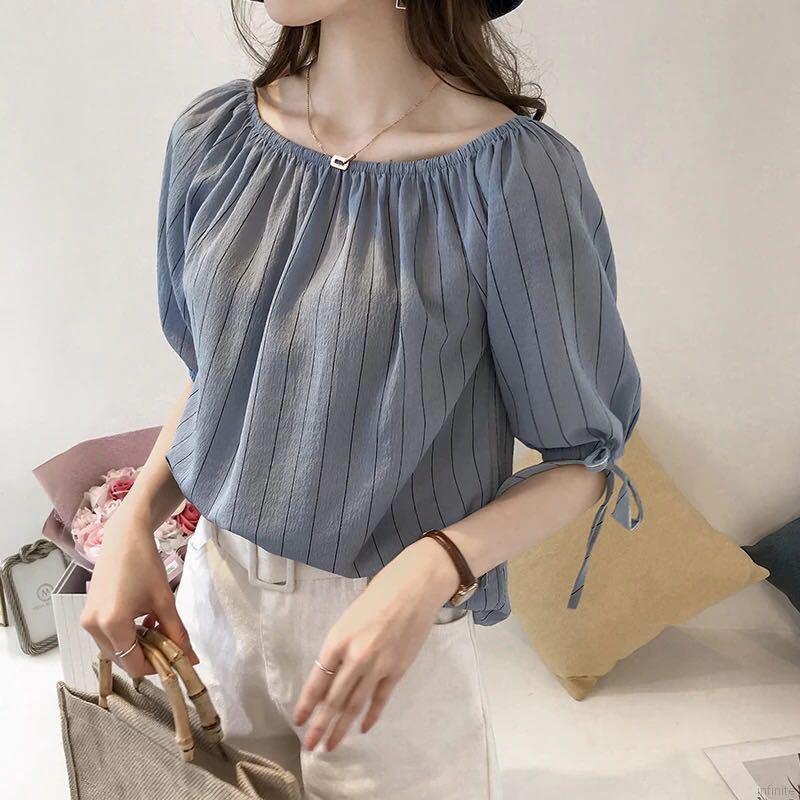 Áo kiểu chất Chiffon hoạ tiết kẻ sọc cho phái nữ