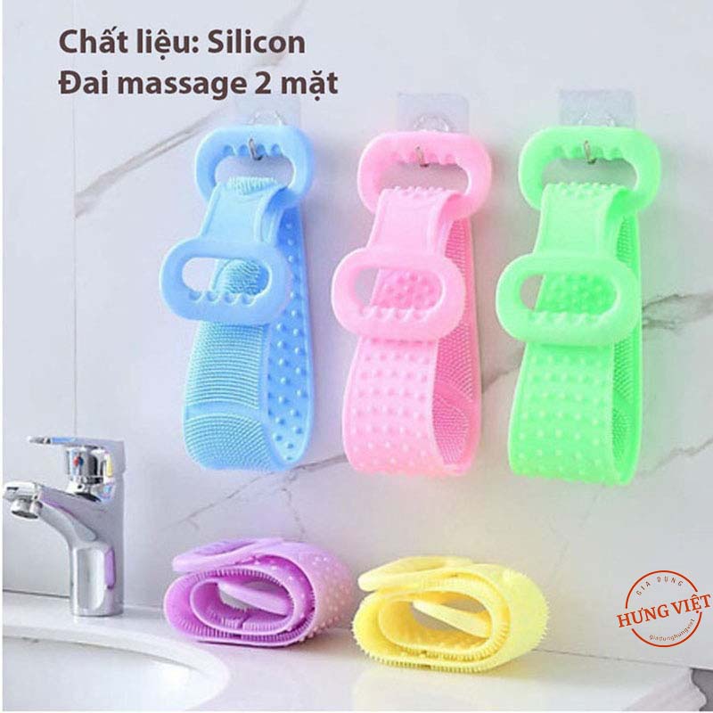 Dây Tắm, Cọ Tắm, Đai tắm Chà Lưng có gai bằng gel silicon mềm 2 mặt, Massage, thư giãn hiệu quả, bền, dẻo, chắc chắn