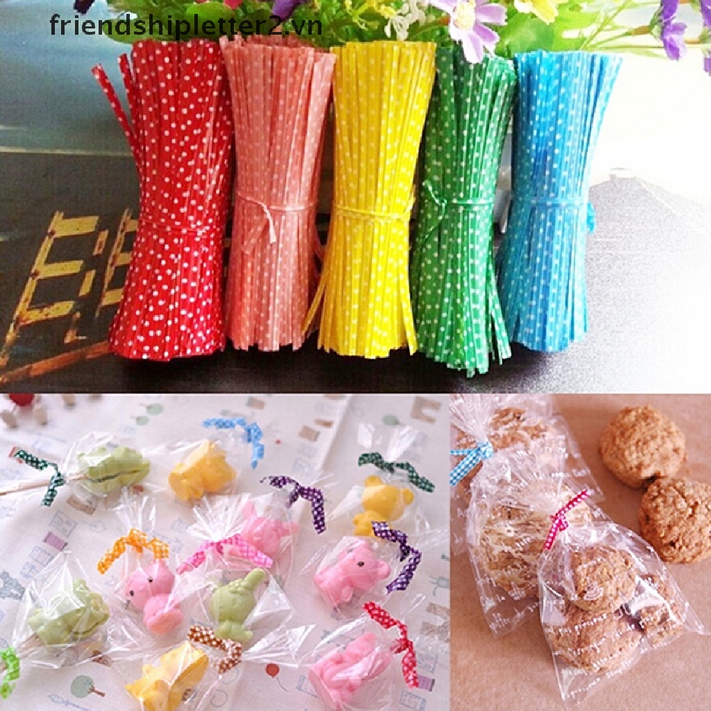 #Nóng Trong Kho# 100 Dây Buộc Túi Bánh Kẹo Chấm Bi Kim Loại