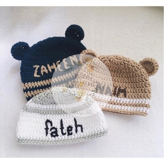 Mũ len gấu 🧶 thêu tên xinh cho bé 🤎