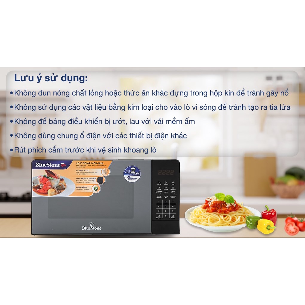 Lò vi sóng Bluestone MOB-7816, dung tích 20 lít, đa dạng chức năng nấu tiện lợi, bảo hành 24 tháng
