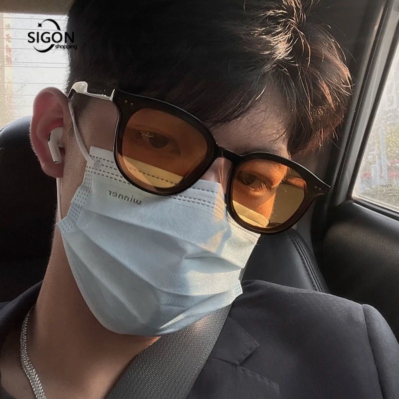 Kính Mát Gọng Tròng Màu Vàng Trà Chống Tia UV Thời Trang Cho Nam Và Nữ