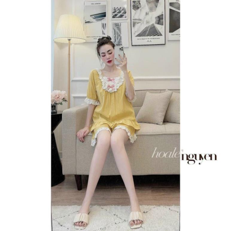 Bộ bầu mặc nhà  phối ren cùng chất đũi mềm mại, có chun rút điều chỉnh bụng THOẢI MÁI