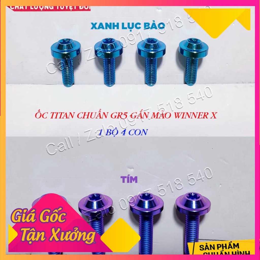 Combo 4 Con Ốc Titan GR5 Gắn Mão - Chắn Gió Winner x (Ảnh Sp thật)